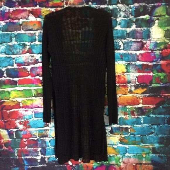 Guess Long Black Open Front Cardigan Sweater Split Sides Large - Picture 8 of 10